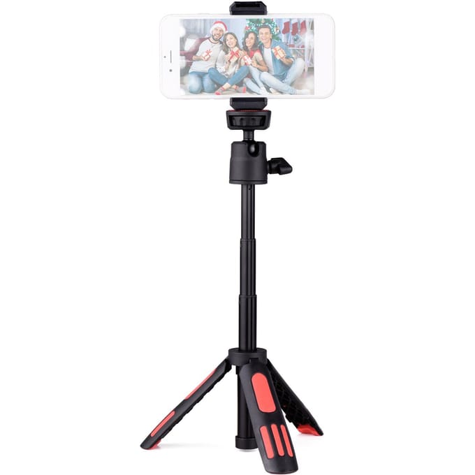Andoer M12 Draagbaar Mini Statief 3 Secties Uitschuifbaar met Draaibare Balhoofd Telefoonklem 1/4 Inch white