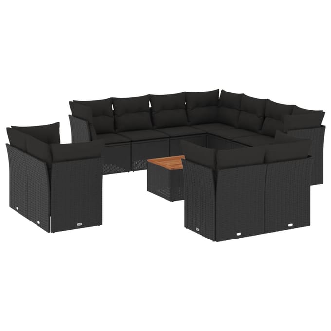 vidaXL - 12-delige - Loungeset - met - kussens - poly - rattan - zwart