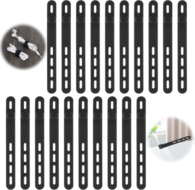 SnelShoppen - Silicone Kabel Organizer, Herbruikbare Kabelbinders met Sluiting, 20 Stuks, 4 Maten, Elastisch, Verstelbaar, Oplaadkabel Klemmen, Kabelh