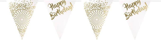 Folat - Vlaggenlijn Wit Happy Birthday Goud (6 meter)
