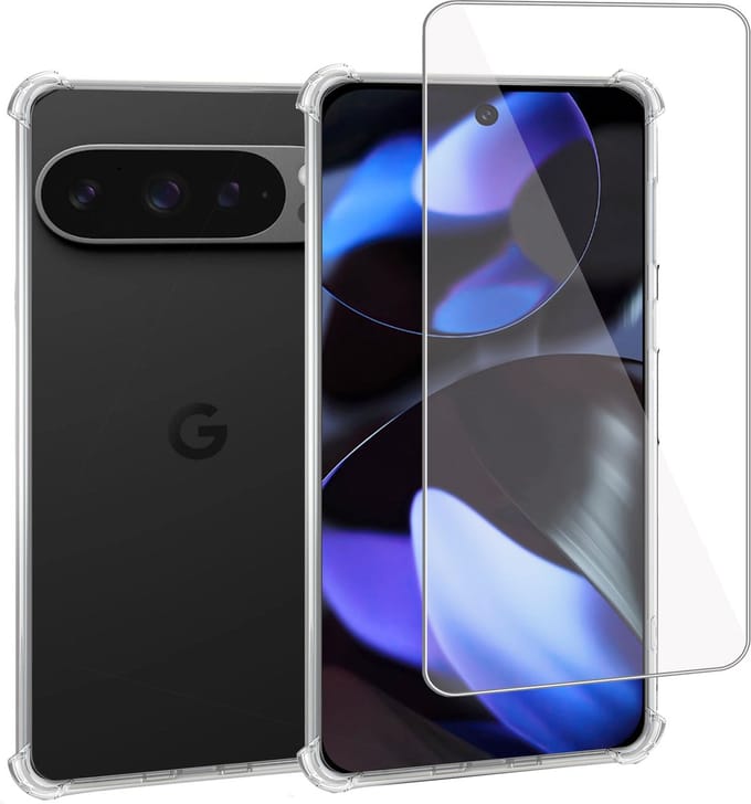 Geschikt voor Google Pixel 9 Pro XL - Hoesje + Screenprotector – Gehard Glas Cover + Shock Proof Case - Transparant