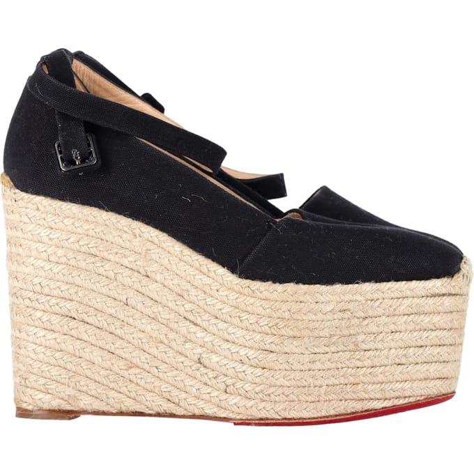 Christian Louboutin Dehia Espadrille Platform Wedge in Zwarte Canvas