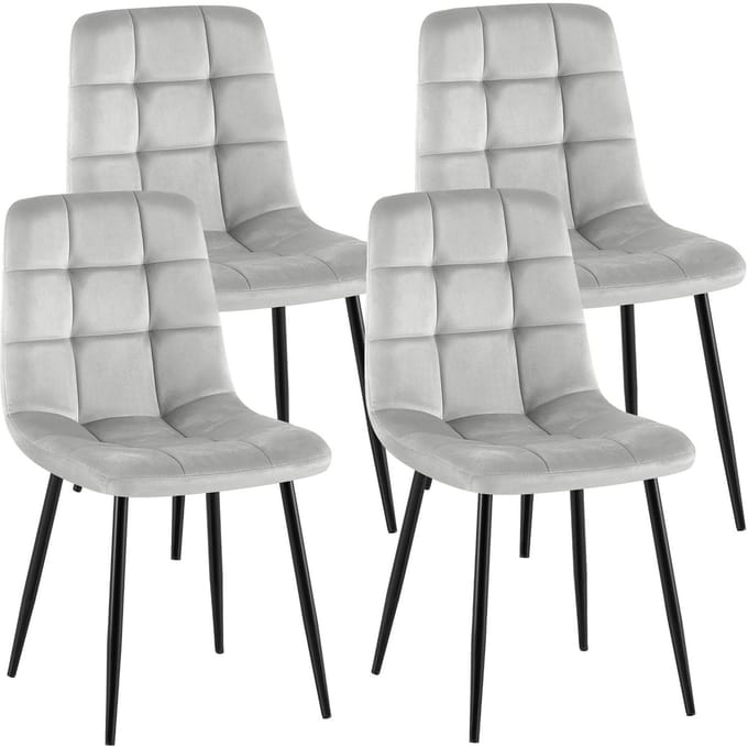 CLP Antibes Set van 4 Eetkamerstoelen - Zonder armleuning - Metaal frame - Velvet - Fluweel/grijs
