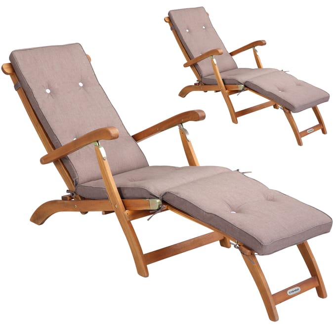 Ligbed Queen Mary® Set van 2 acaciahout FSC®-gecertificeerd incl kussen Crème gemêleerd