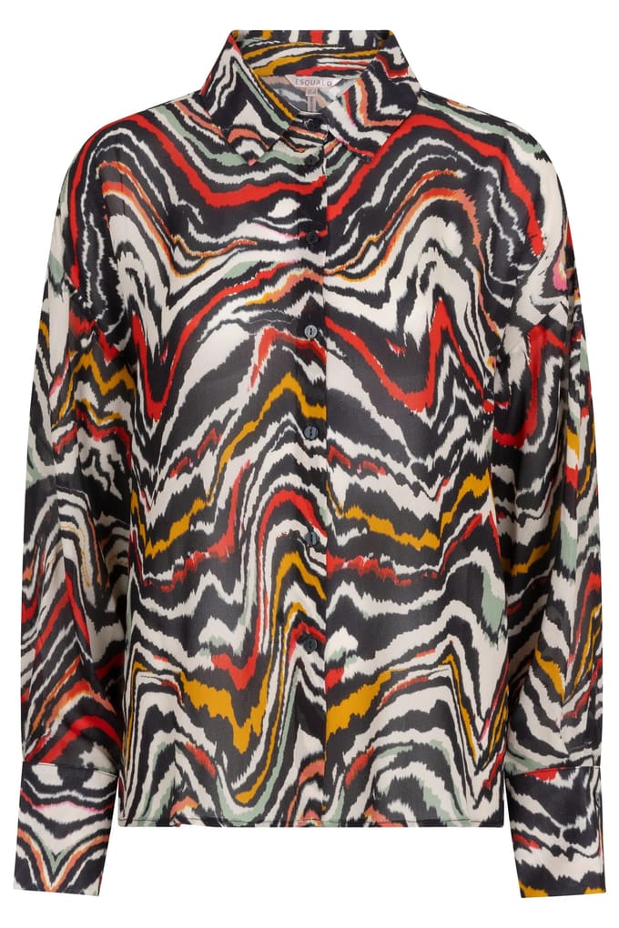 EsQualo Blouse Basic Waves Print Maat: 38 | Blouses Outlet | Dames