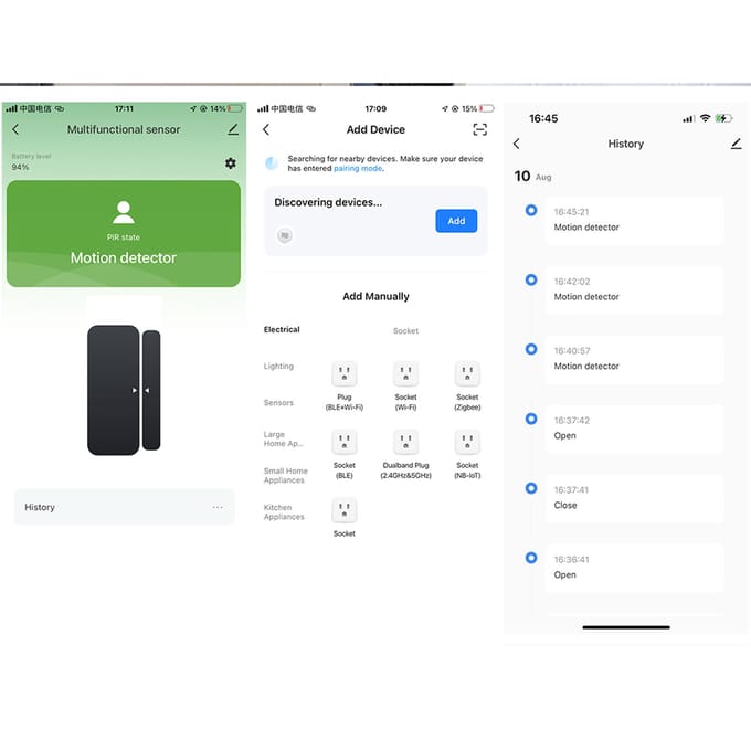 Tuya WiFi Deur Raam Sensor met PIR Bewegingssensor Ondersteunt APP Meldingen Status Records Thuis wit