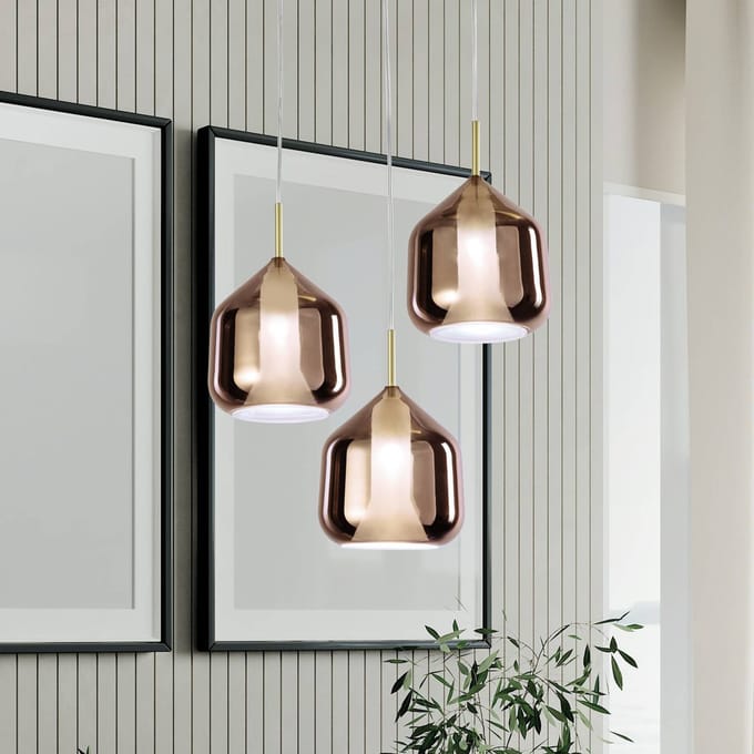 miloox by Sforzin Hanglamp X-Ray koper/goudkleurig 3-lamps rond glas