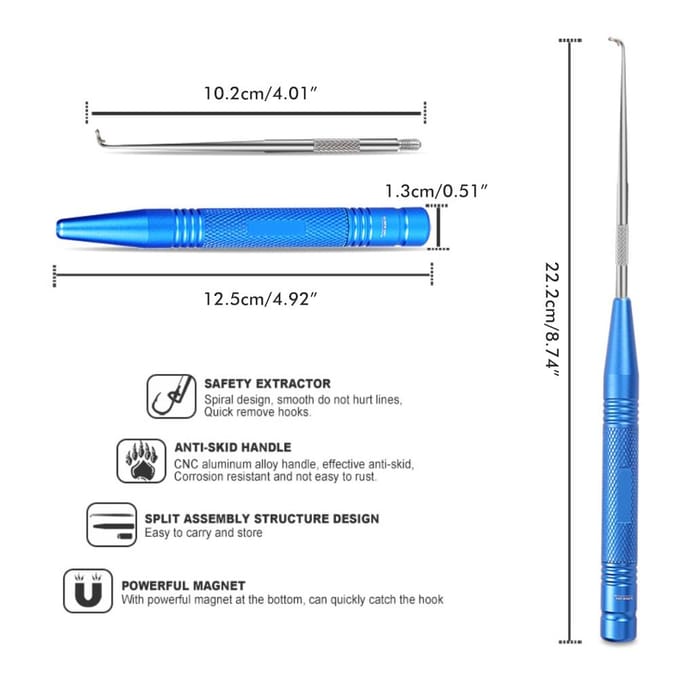 Kit d'outils de démontage rapide d'hameçons de pêche, 2 pièces bleu/grise