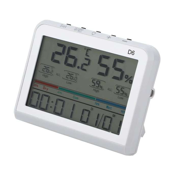 Digitale Binnenthermometer met Klok Datum Weergave Bureau Temperatuur Vochtigheidsmeter voor Huis Kamer gray