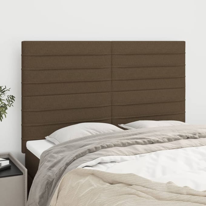 vidaXL - Hoofdbord - donkerbruin - 144x5x118/128 - cm - stof