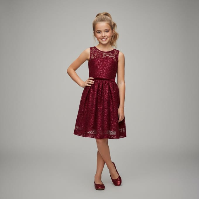 La V Elegante kant jurk met mouwloze Rood 152