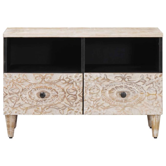 vidaXL - TV - Kast - Wit - 70 - x - 33,5 - x - 46 - cm - Massief - Mango - Hout