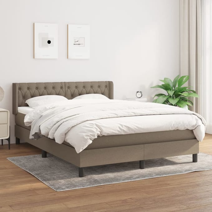 vidaXL - Boxspring - met - matras - stof - taupe - 140x200 - cm