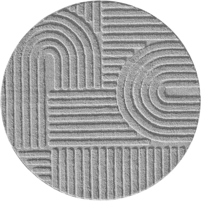 Japandi ART - Rond Vloerkleed Boho - Scandinavisch - Laagpolig Effen - Grijs- 120 CM Ø