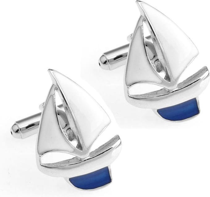Amanto Manchetknopen Clen Blue - 316L Staal - Zeilboot - 18x26.5mm - Sport