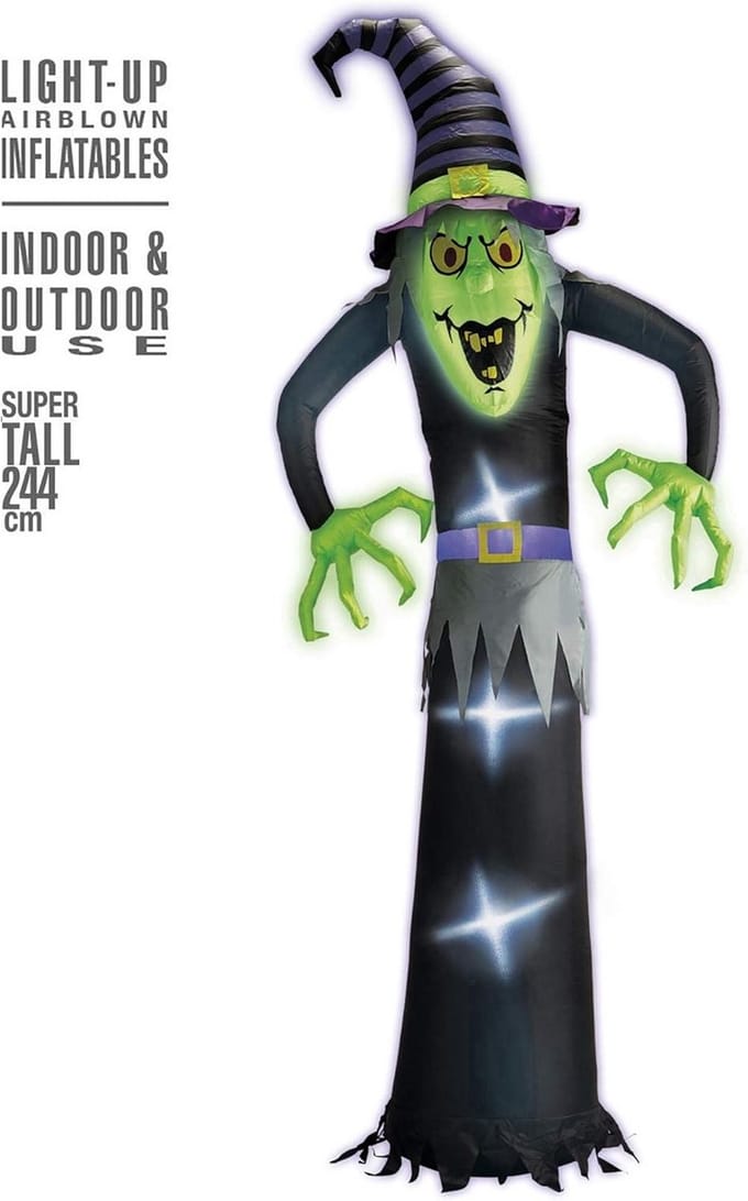 Enorme Opblaasbare Heks Halloween Decoratie met Verlichting