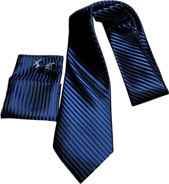 3- Delige zijde blauwe stropdasset - Charme Bijoux