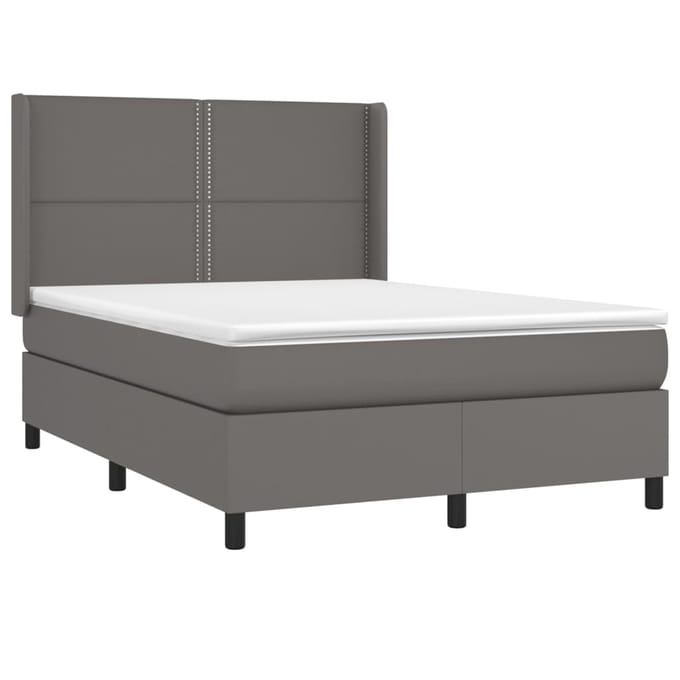 vidaXL - Boxspring - met - matras - kunstleer - grijs - 140x190 - cm