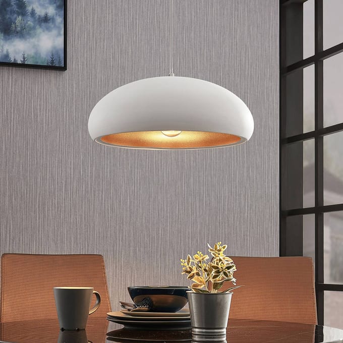 Lindby - hanglamp - 1licht - Metaal - H: 15 cm - E27 - wit, goud