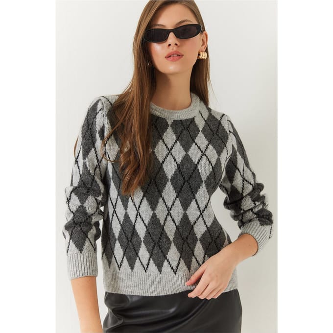 Baklava Patroon Crewneck Gebreide Trui