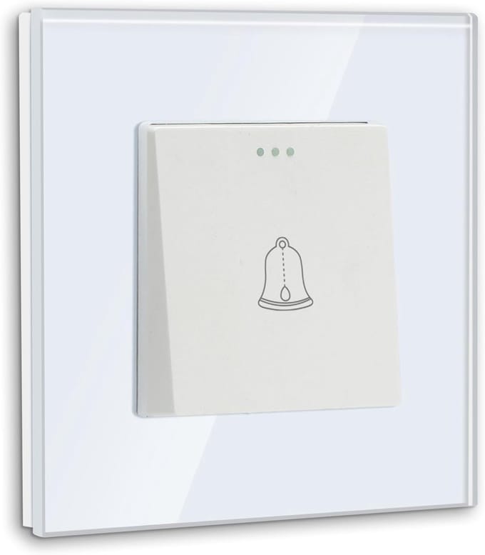 Deurbel Drukknop - Paneel Schakelaar - Toegangscontrole - Kristal Glas - 8.6 x 8.6 cm - Wit