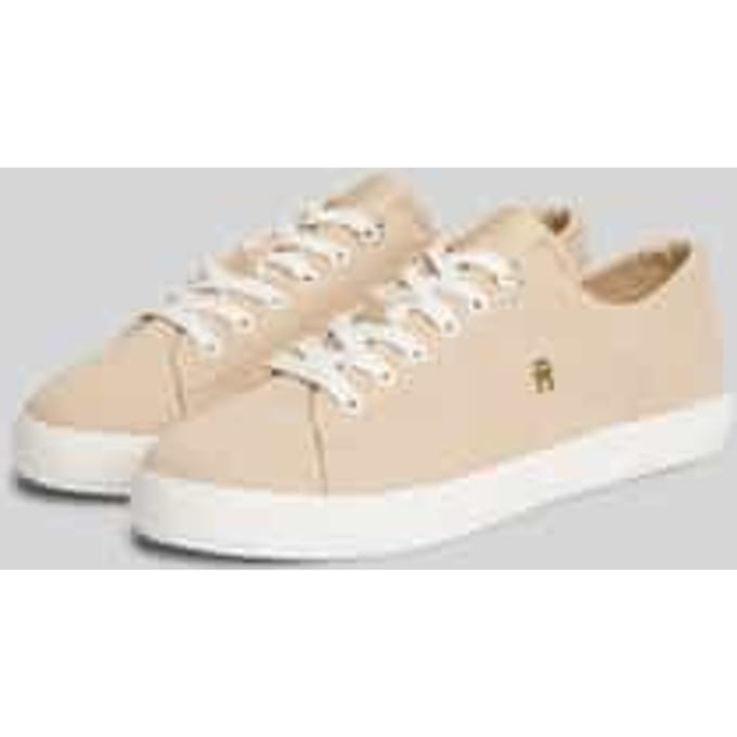 low top sneakers in gebreide look met logo-applicatie