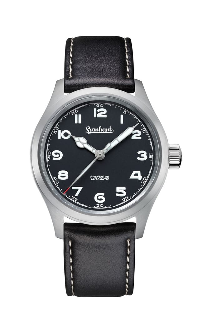 Hanhart Preventor HD12™ - Horloge zwart - Zwarte lederen band - 39 mm