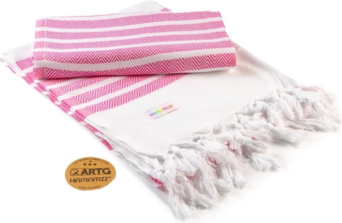 ARTG® Hamamzz - Hamamdoek - Original Dalaman De Luxe - Wit/Rose - 100 x 180 cm - AR053