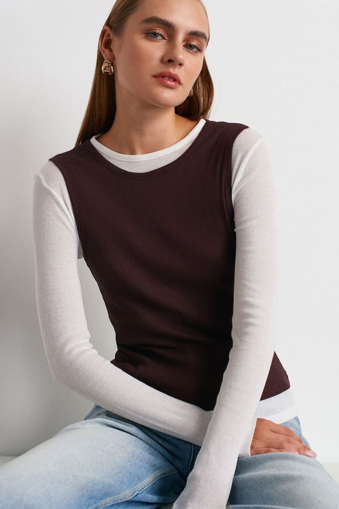 Aangesloten Katoenen Crew Neck Lange Mouw Blouse