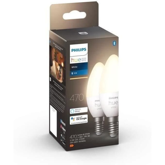 Philips Hue Kaarslamp Lichtbron E14 - zachtwit licht - 5,2W - Bluetooth - 2 Stuks