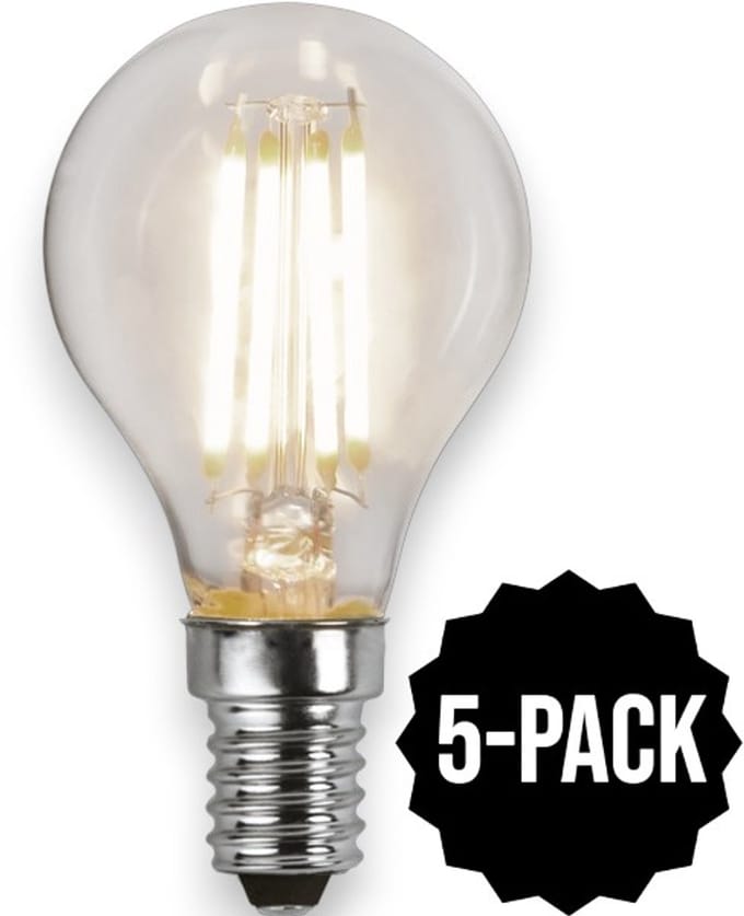 5-Pack | 3 standen - Standaard bol - E14 - 4.2W - Warm Wit - 3000K - Filament - Helder
