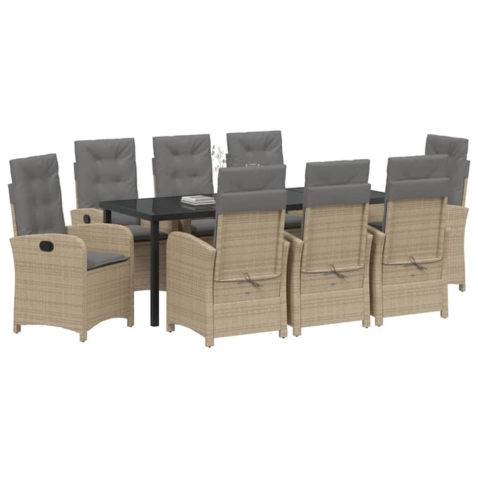 vidaXL - Tuin - Eettafel - Set - 9 - st - Beige - poly - rattan