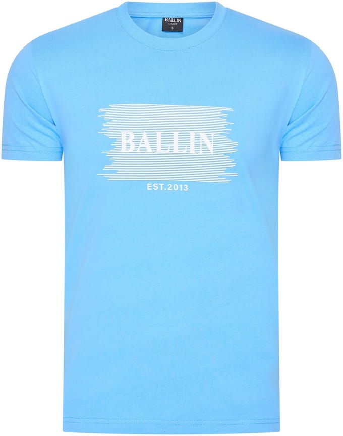 Heren Tee SS met Ballin Est. 2013 Placket Shirt Print - Blauw - Maat 3XL