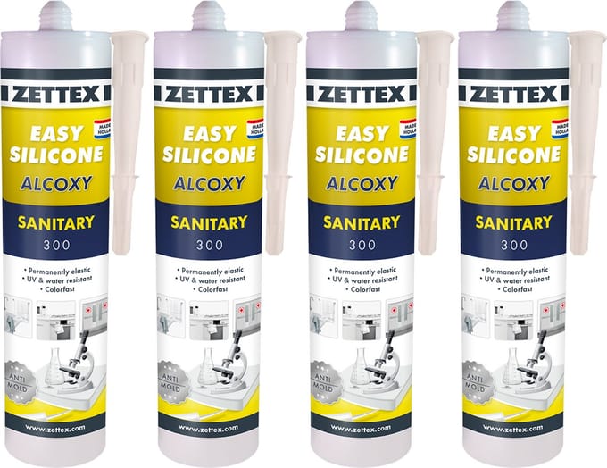 Zettex Easy Siliconenkit S - Sanitairkit voor Badkamer & Keuken - Schimmelbestendig & Elastisch - 4x310ml - Transparant - 4-pack