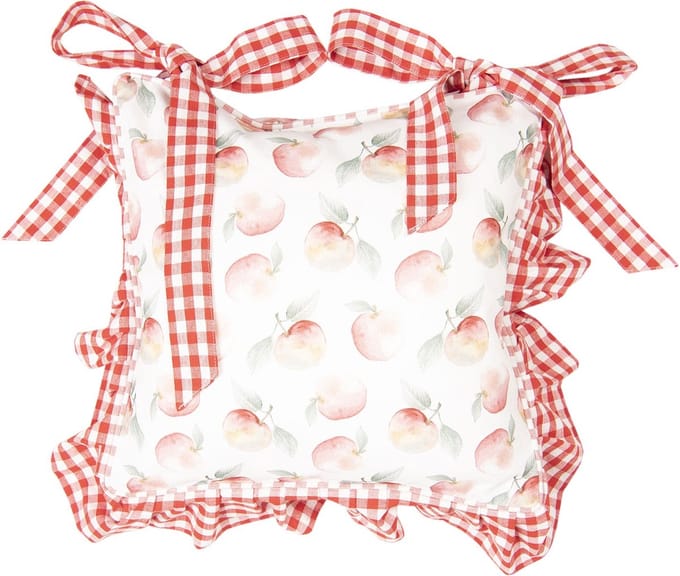 Clayre & Eef Kussenhoes Stoelkussen 40x40 cm Wit Rood Katoen Appels