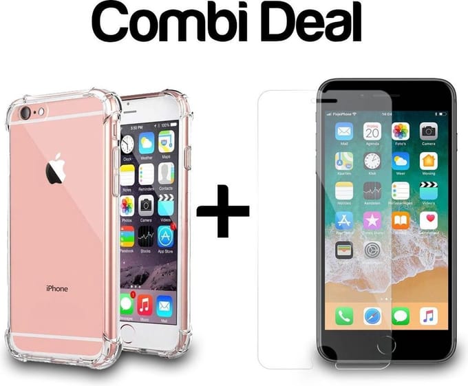 iPhone 6/6s | TPU Silicone Hoesje Bumper Case Transparant Shockproof + Tempered Glass Screenprotector | Smartphonica