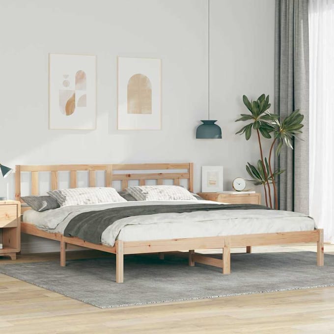 vidaXL - Bedframe - met - hoofdeinde - Bruin - 180 - x - 200 - cm - Massief - grenenhout