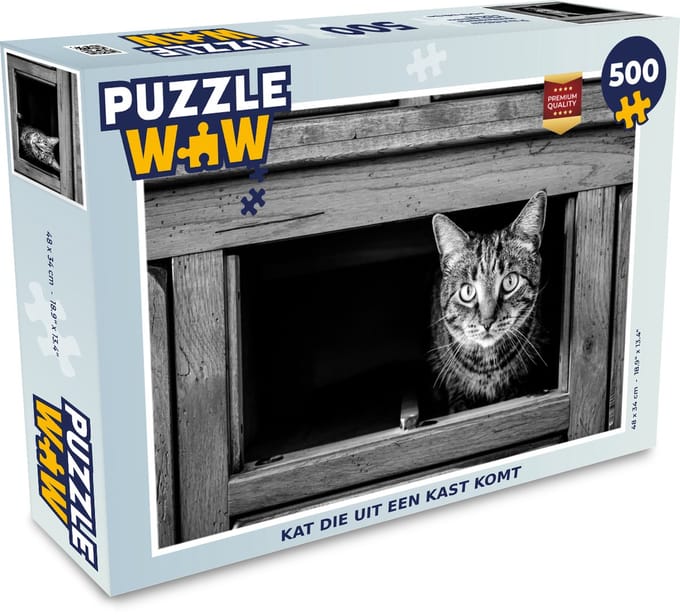 Puzzel Kat die uit een kast komt - Legpuzzel - Puzzel 500 stukjes
