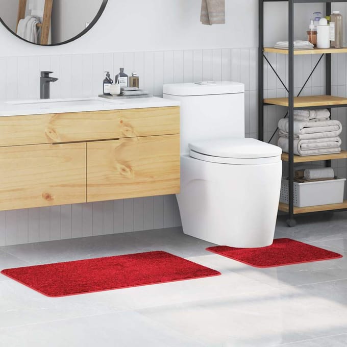 vidaXL - 2-delige - badmat - set - rood - polypropyleen - antislip