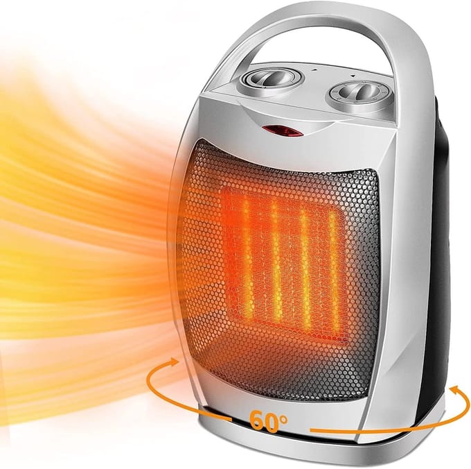 Elektrische Kachel - Keramische Verwarming - Snelle Ruimte Verwarming - Oscillerende Beweging - 20 m² - Zilver