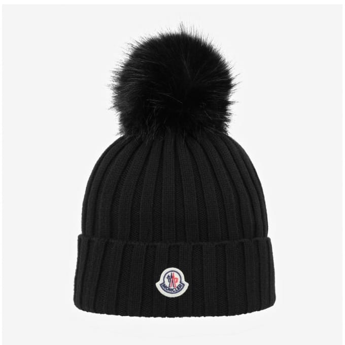 Moncler Logo Patch Muts met Pompon 3b00020 M1131 999 3B00020 M1131 999 black
