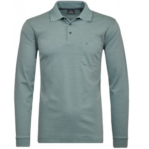Ragman Softknit Polo Longsleeve Uni Breast Pocket Sage Green / male