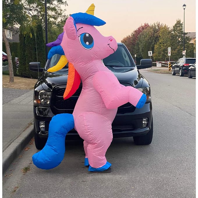 Opblaasbaar Pegasus mascottekostuum, voor volwassenen 160-190cm roze