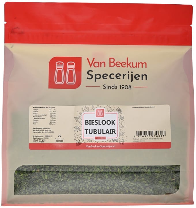 Van Beekum Specerijen - Bieslook Tubulair - 200 Gram (hersluitbare stazak)