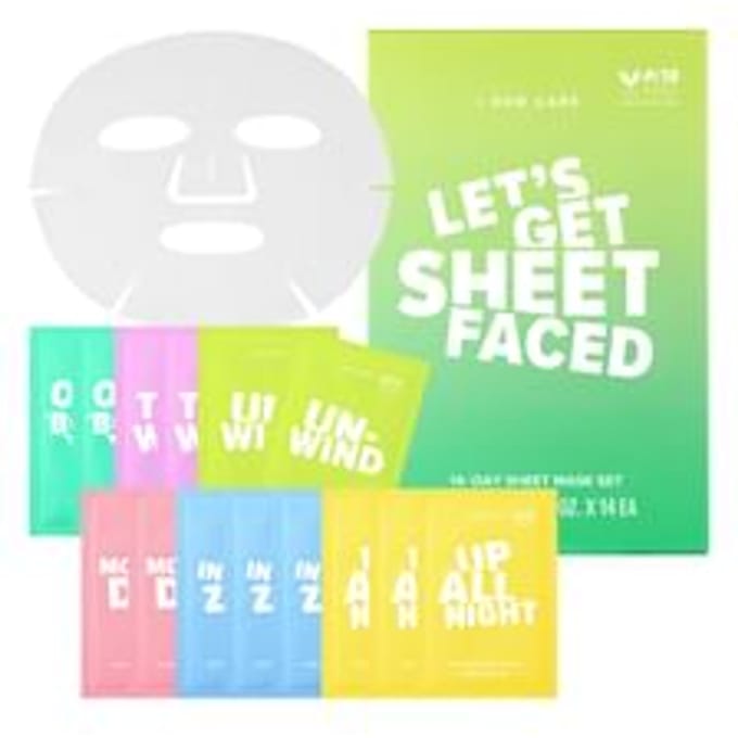 I Dew Care, Let's Get Sheet Faced, 14-day beauty sheet mask set, 20 ml (0.67 fl oz) each yellow