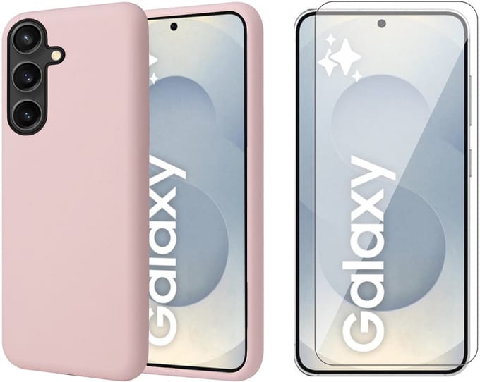 Hoesje geschikt voor Samsung Galaxy S25 - Screenprotector Glas - Mat Back Case Roze