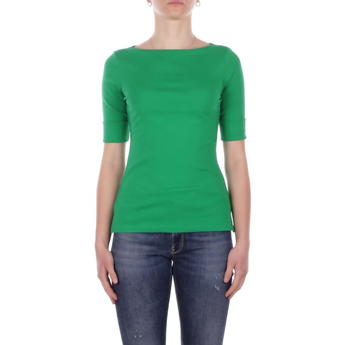 T-shirt met geribde boothals model 'JUDY'