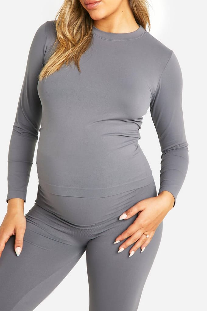 boohoo Dames Materniteits Soft Touch Basic Top met Lange Mouwen | Charcoal | Maat: Small