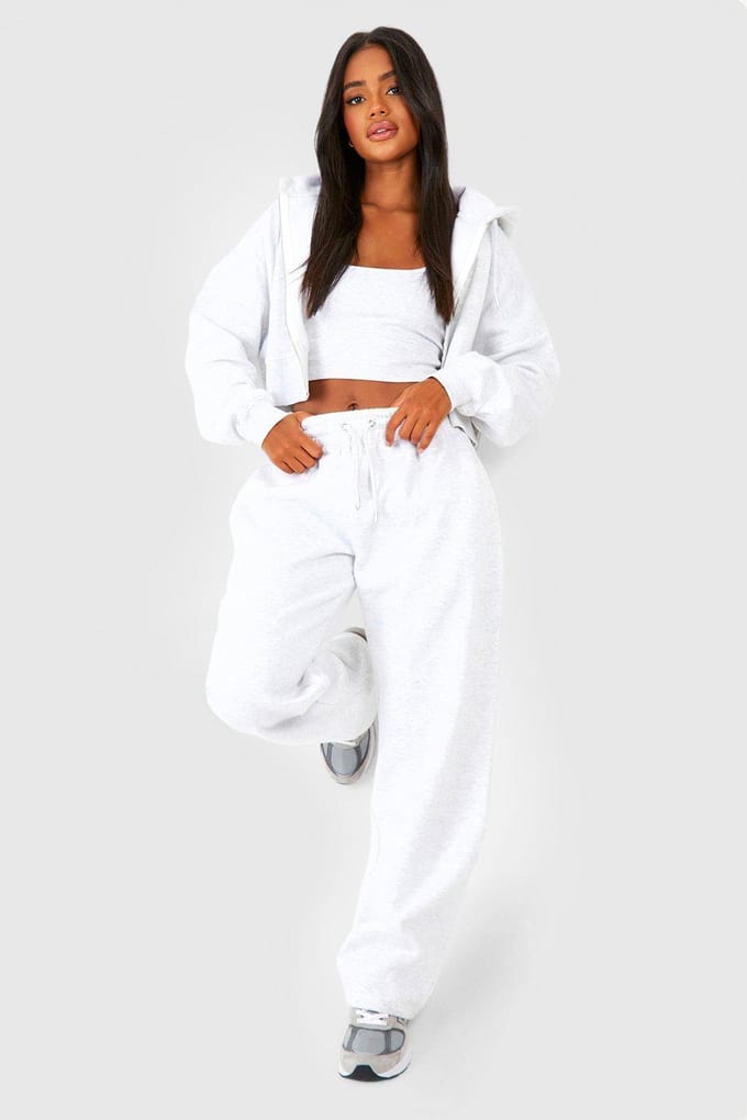 boohoo Dames Deep Hem Crop Top 3-delig met capuchon tracksuit | Asgrijs | Maat: 38
