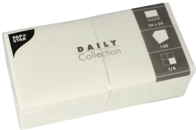 150 Servetten DAILY Collection 1/4 vouw 24 cm x 24 cm wit
